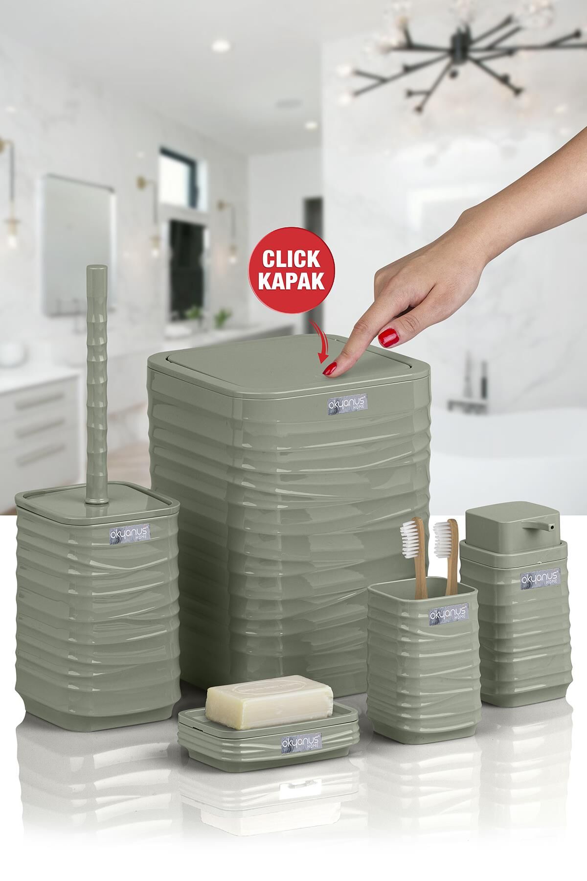 Okyanus Home Luna Yeşil Kare 5'li Banyo Seti