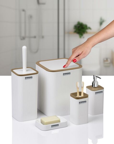 Okyanus Home Mina Due Beyaz Çizgili Kare 5'li Banyo Seti