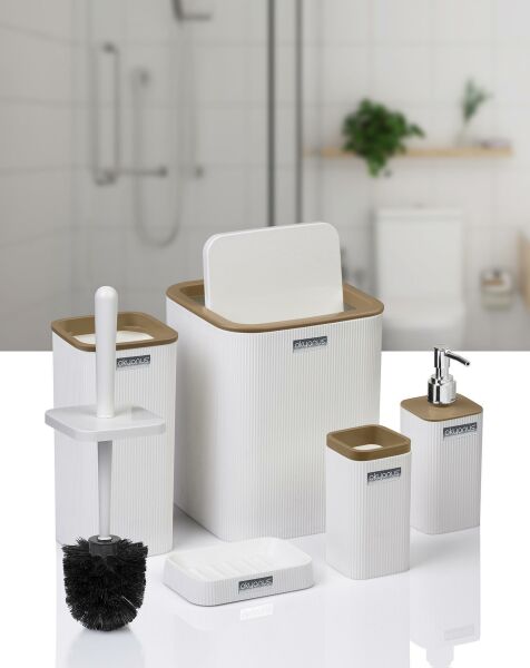 Okyanus Home Mina Due Beyaz Çizgili Kare 5'li Banyo Seti