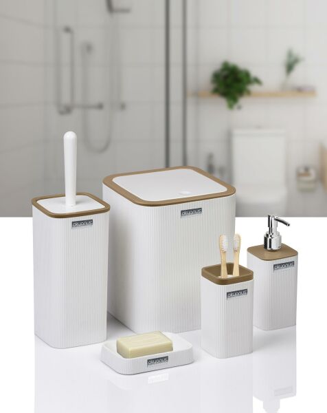 Okyanus Home Mina Due Beyaz Çizgili Kare 5'li Banyo Seti