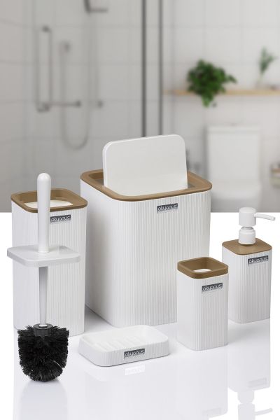 Okyanus Home Mina Due Beyaz Çizgili Kare 5'li Banyo Seti