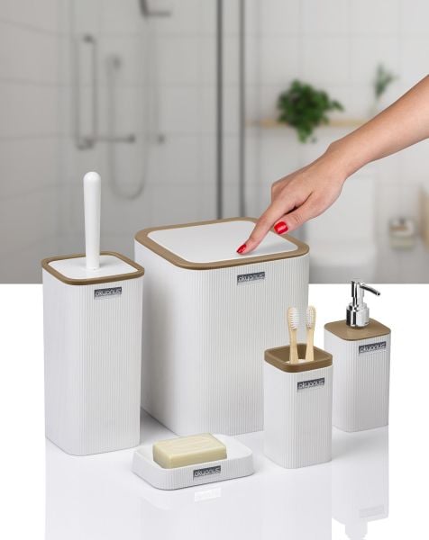 Okyanus Home Mina Due Beyaz Çizgili Kare 5'li Banyo Seti