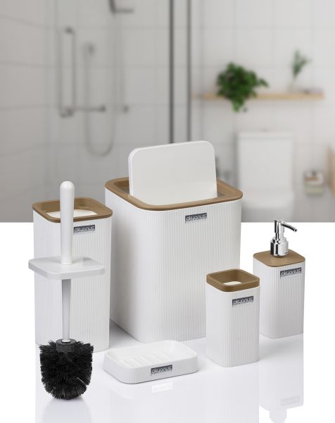 Okyanus Home Mina Due Beyaz Çizgili Kare 5'li Banyo Seti