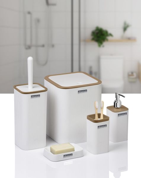 Okyanus Home Mina Due Beyaz Çizgili Kare 5'li Banyo Seti