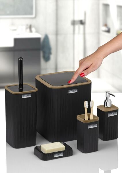 Okyanus Home Mina Due Siyah Çizgili Kare 5'li Banyo Seti