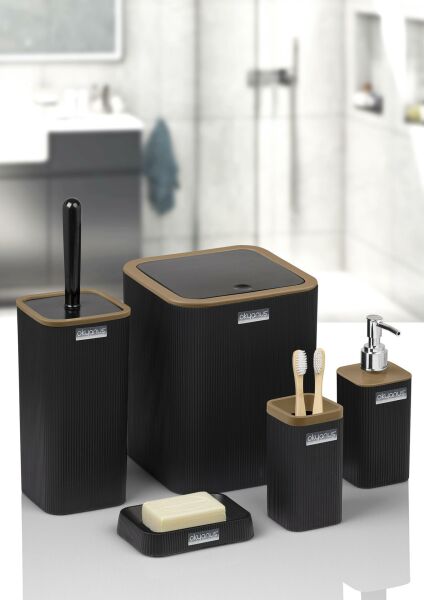 Okyanus Home Mina Due Siyah Çizgili Kare 5'li Banyo Seti