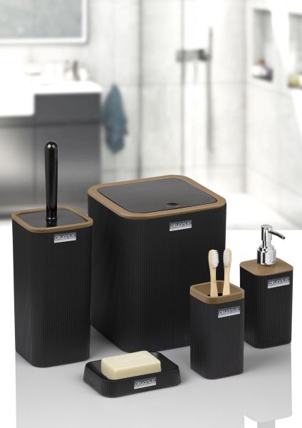 Okyanus Home Mina Due Siyah Çizgili Kare 5'li Banyo Seti