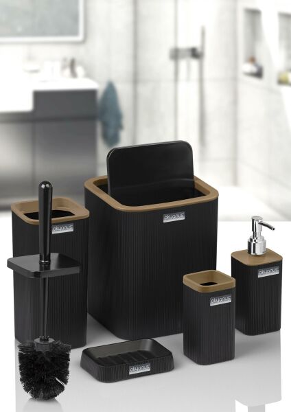 Okyanus Home Mina Due Siyah Çizgili Kare 5'li Banyo Seti