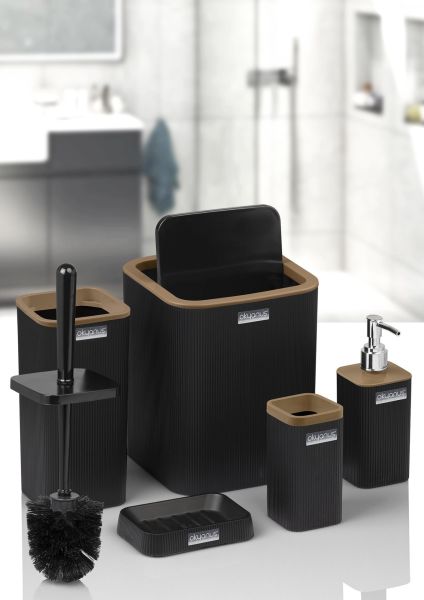 Okyanus Home Mina Due Siyah Çizgili Kare 5'li Banyo Seti