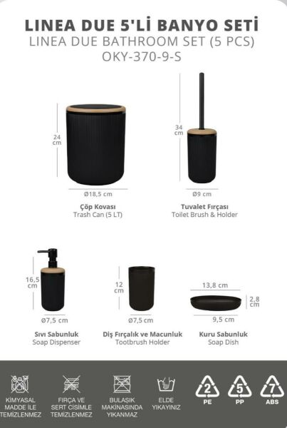 Okyanus Home Linea Due Siyah Çizgili Yuvarlak 5'li Banyo Seti