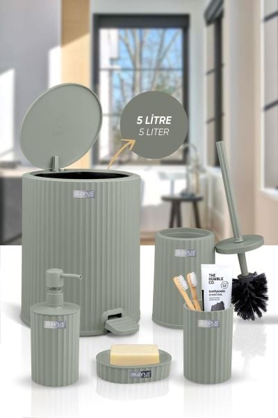 Okyanus Home Coliseum Yeşil İç Kovalı Pedallı 5'li Banyo Seti