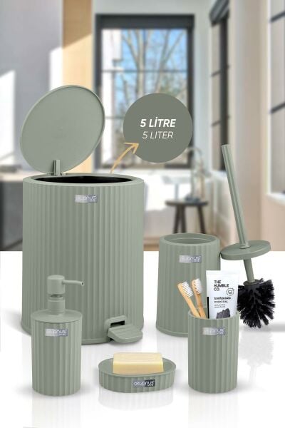 Okyanus Home Coliseum Yeşil İç Kovalı Pedallı 5'li Banyo Seti