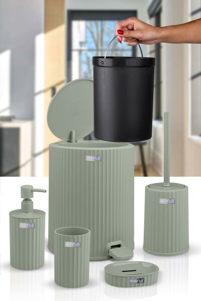 Okyanus Home Coliseum Yeşil İç Kovalı Pedallı 5'li Banyo Seti