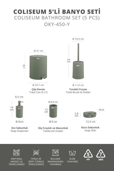 Okyanus Home Coliseum Yeşil İç Kovalı Pedallı 5'li Banyo Seti
