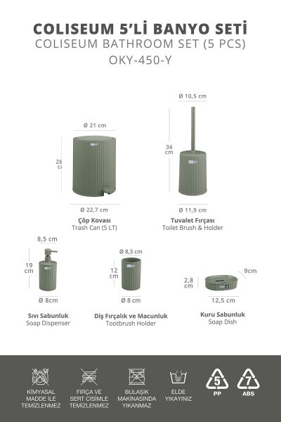Okyanus Home Coliseum Yeşil İç Kovalı Pedallı 5'li Banyo Seti