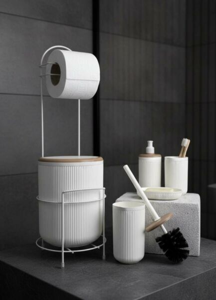 Okyanus Home Kırık Beyaz Yuvarlak Linea Due Standlı Wc Kağıtlık ve 6 Parça Banyo Seti