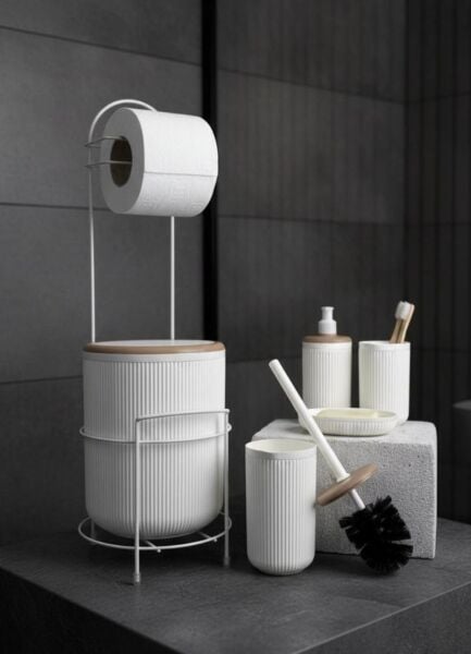 Okyanus Home Kırık Beyaz Yuvarlak Linea Due Standlı Wc Kağıtlık ve 6 Parça Banyo Seti