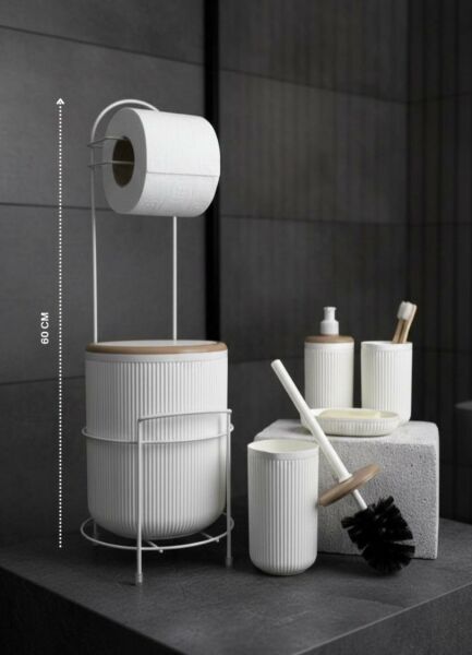 Okyanus Home Kırık Beyaz Yuvarlak Linea Due Standlı Wc Kağıtlık ve 6 Parça Banyo Seti