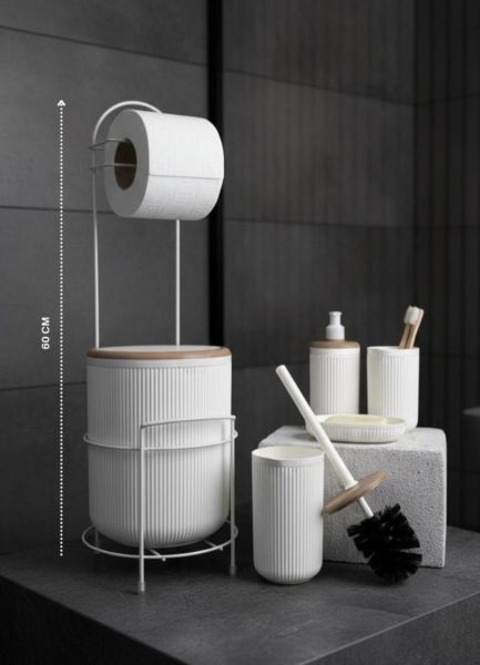 Okyanus Home Kırık Beyaz Yuvarlak Linea Due Standlı Wc Kağıtlık ve 6 Parça Banyo Seti