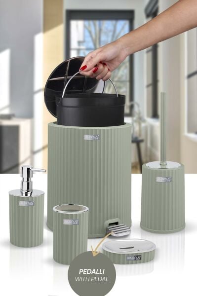 Okyanus Home Coliseum Yeşil Kromlu İç Kovalı Pedallı 5'li Banyo Seti