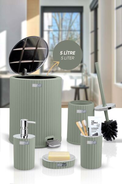 Okyanus Home Coliseum Yeşil Kromlu İç Kovalı Pedallı 5'li Banyo Seti