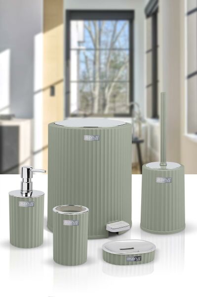 Okyanus Home Coliseum Yeşil Kromlu İç Kovalı Pedallı 5'li Banyo Seti