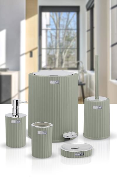 Okyanus Home Coliseum Yeşil Kromlu İç Kovalı Pedallı 5'li Banyo Seti