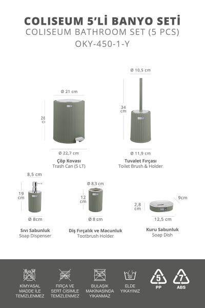 Okyanus Home Coliseum Yeşil Kromlu İç Kovalı Pedallı 5'li Banyo Seti