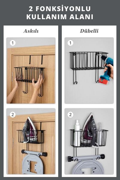 Okyanus Home Multi Fonksiyonel Siyah Ütü Masa Askısı İster As / İster Vidala