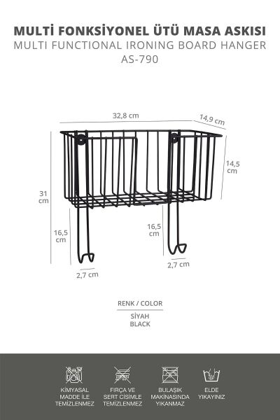 Okyanus Home Multi Fonksiyonel Siyah Ütü Masa Askısı İster As / İster Vidala