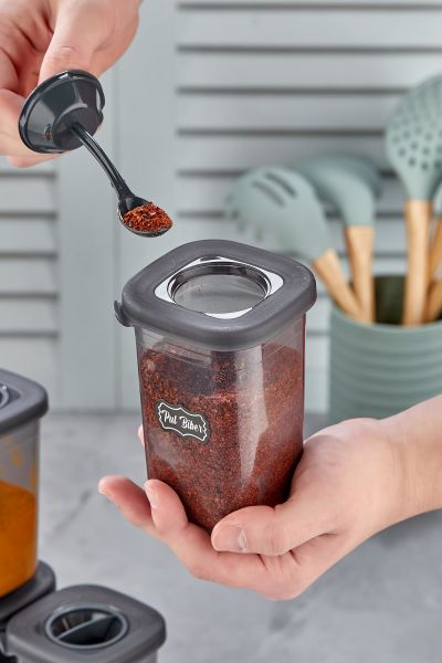 Okyanus Home 12 Adet Etiketli Kaşıklı Kilitlenebilir Kapaklı Baharatlık Seti 450 ml