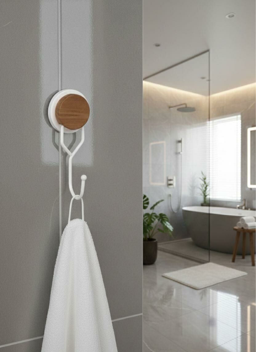 Okyanus Home Ahşap Desenli Magic Fix Sihirli Yapışkan Beyaz Tekli Askı