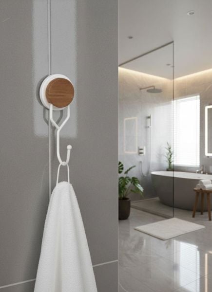 Okyanus Home Ahşap Desenli Magic Fix Sihirli Yapışkan Beyaz Tekli Askı