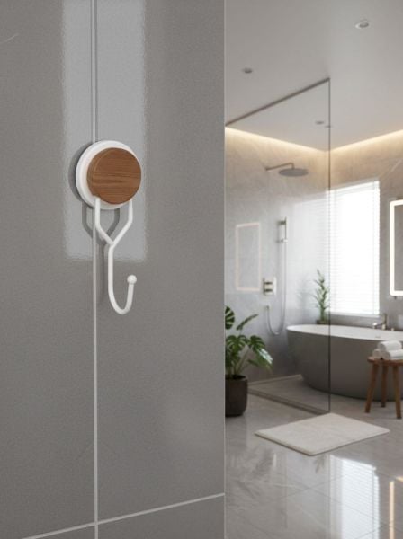 Okyanus Home Ahşap Desenli Magic Fix Sihirli Yapışkan Beyaz Tekli Askı