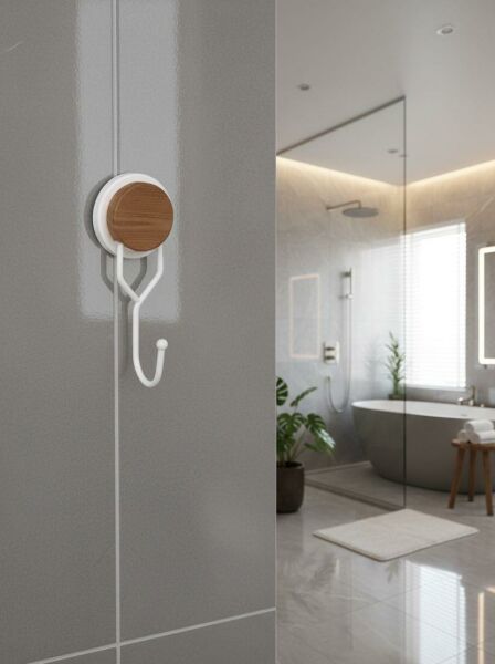 Okyanus Home Ahşap Desenli Magic Fix Sihirli Yapışkan Beyaz Tekli Askı