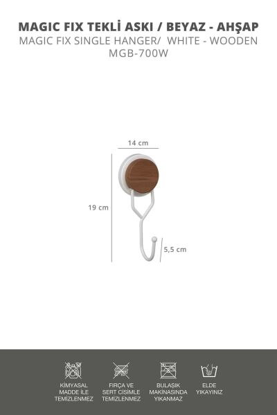 Okyanus Home Ahşap Desenli Magic Fix Sihirli Yapışkan Beyaz Tekli Askı