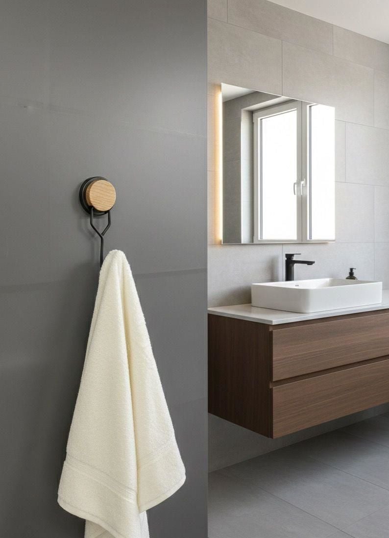 Okyanus Home Ahşap Desenli Magic Fix Sihirli Yapışkan Siyah Tekli Askı