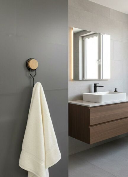 Okyanus Home Ahşap Desenli Magic Fix Sihirli Yapışkan Siyah Tekli Askı