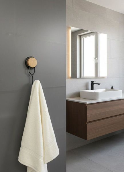 Okyanus Home Ahşap Desenli Magic Fix Sihirli Yapışkan Siyah Tekli Askı