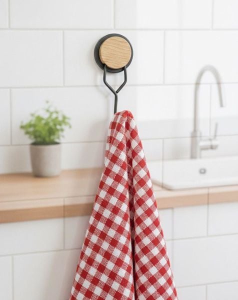 Okyanus Home Ahşap Desenli Magic Fix Sihirli Yapışkan Siyah Tekli Askı