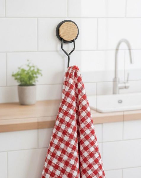 Okyanus Home Ahşap Desenli Magic Fix Sihirli Yapışkan Siyah Tekli Askı