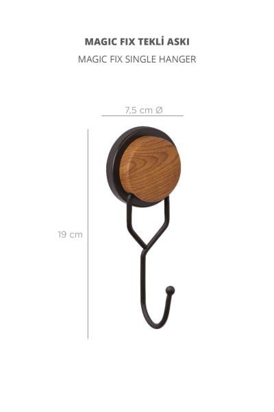 Okyanus Home Ahşap Desenli Magic Fix Sihirli Yapışkan Siyah Tekli Askı