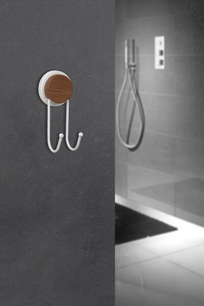 Okyanus Home Ahşap Desenli Magic Fix Sihirli Yapışkan Beyaz İkili Askı