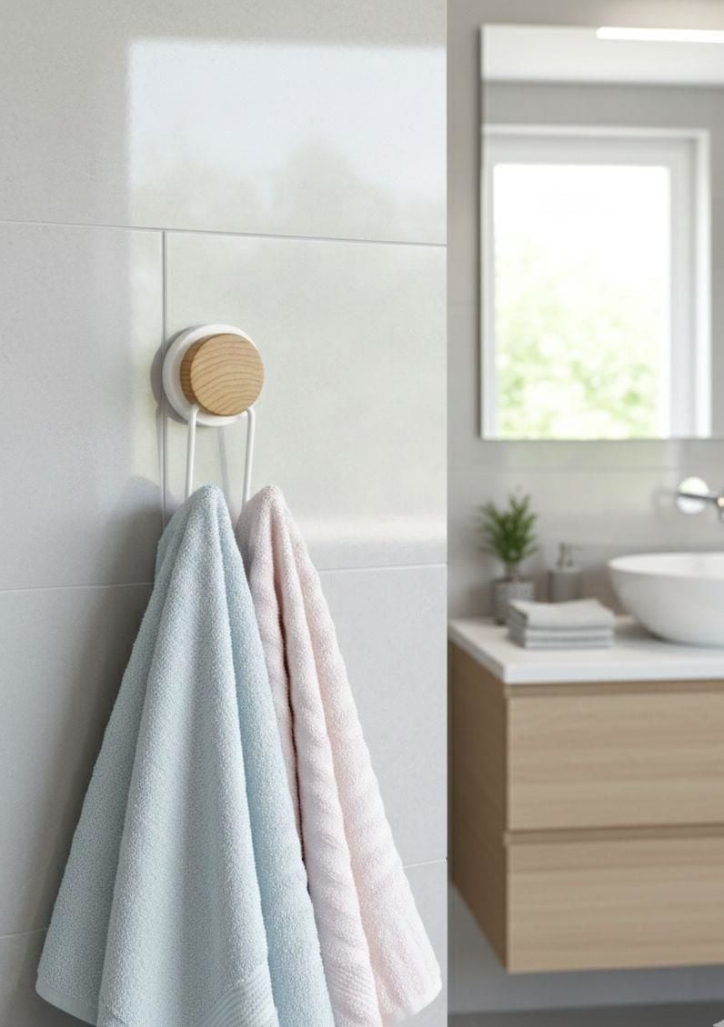 Okyanus Home Ahşap Desenli Magic Fix Sihirli Yapışkan Beyaz İkili Askı