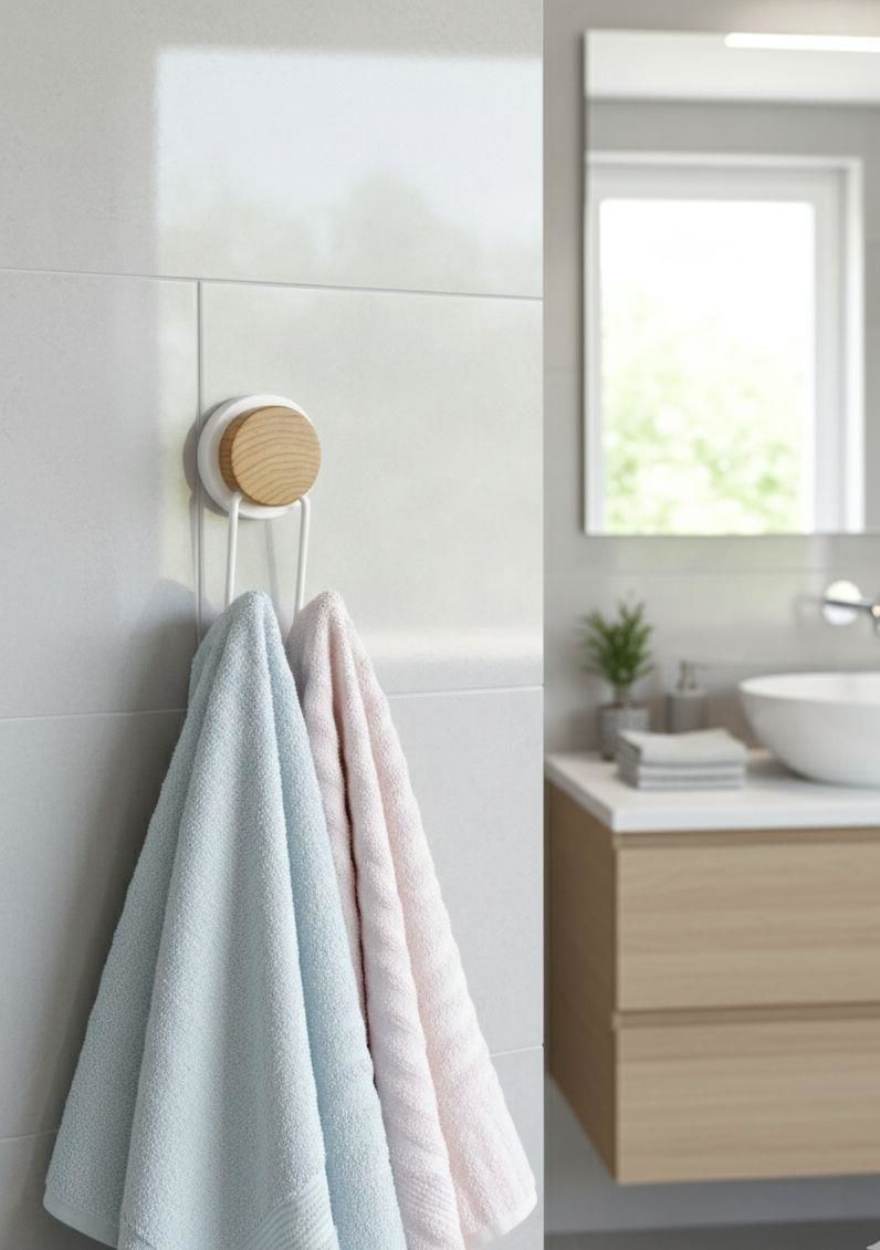 Okyanus Home Ahşap Desenli Magic Fix Sihirli Yapışkan Beyaz İkili Askı