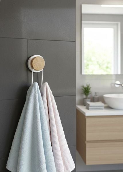 Okyanus Home Ahşap Desenli Magic Fix Sihirli Yapışkan Beyaz İkili Askı