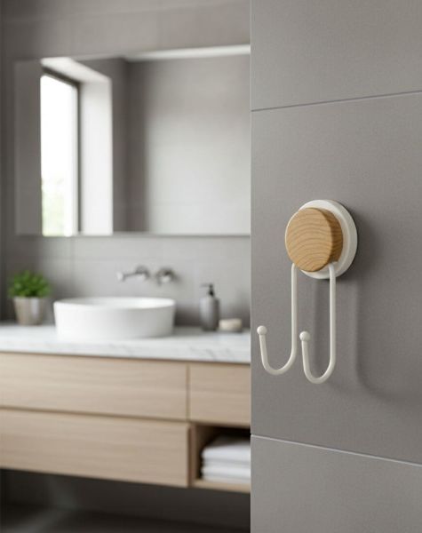 Okyanus Home Ahşap Desenli Magic Fix Sihirli Yapışkan Beyaz İkili Askı