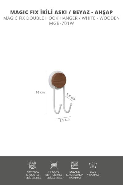 Okyanus Home Ahşap Desenli Magic Fix Sihirli Yapışkan Beyaz İkili Askı