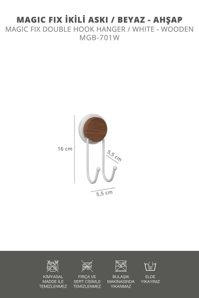 Okyanus Home Ahşap Desenli Magic Fix Sihirli Yapışkan Beyaz İkili Askı