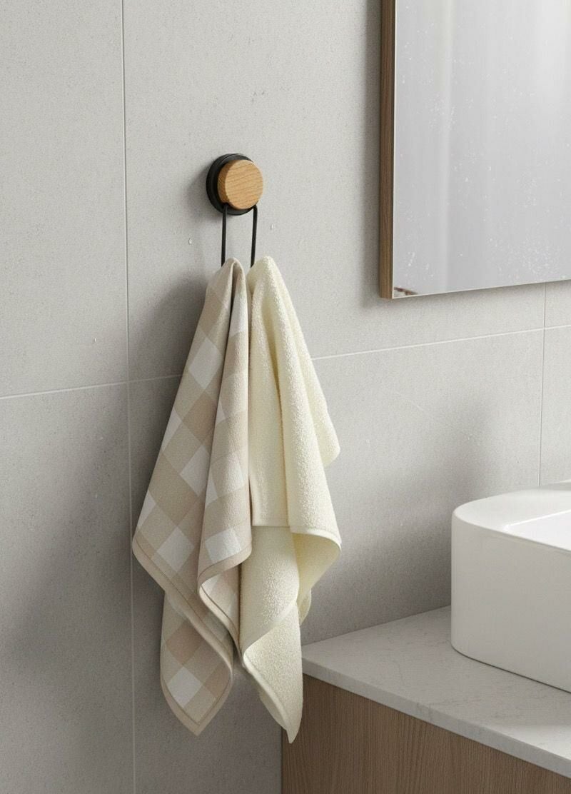 Okyanus Home Ahşap Desenli Magic Fix Sihirli Yapışkan Siyah İkili Askı